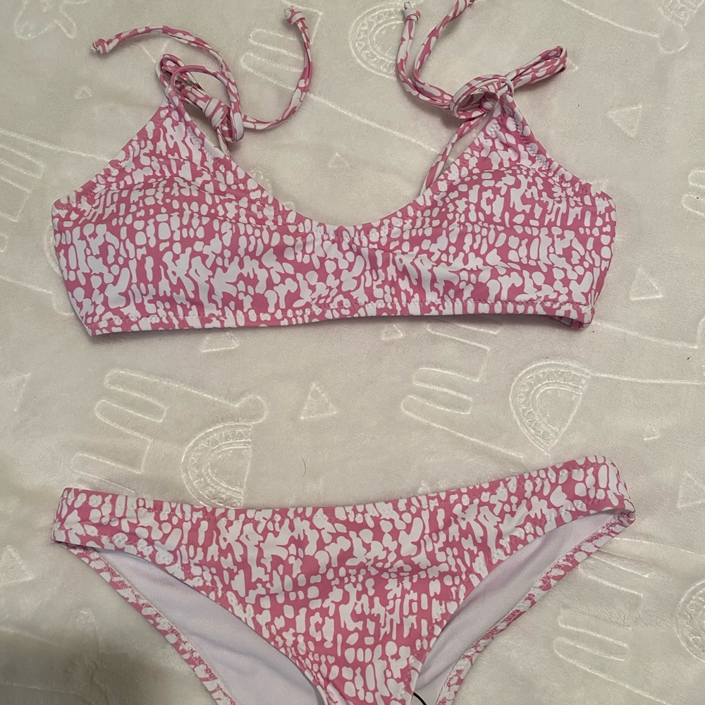 Pink and white designed bikini